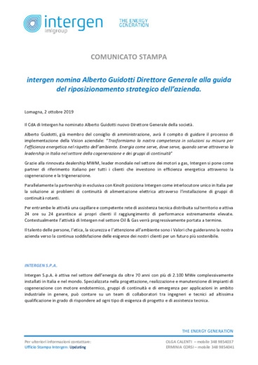 Intergen nomina Alberto Guidotti Direttore Generale alla guida del riposizionamento strategico dell'azienda.