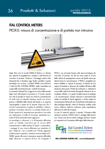 ITAL CONTROL METERS. PIOX-S: misura di concentrazione e di portata non intrusiva
