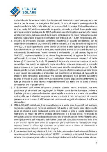 ITALIA SOLARE sul Decreto aree idonee: forte penalizzazione del fotovoltaico e impossibilità a raggiungere gli obiettivi di decarbonizzazione