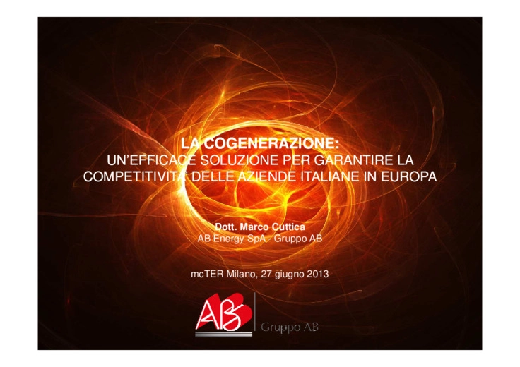La cogenerazione: unefficace soluzione per garantire la competitivit delle aziende italiane in Europa
