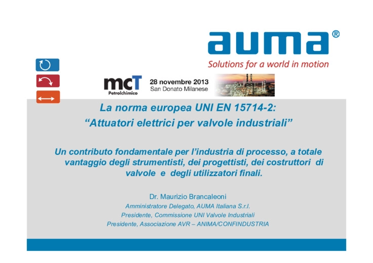 La norma europea UNI EN 15714-2 Attuatori elettrici per valvole industriali
