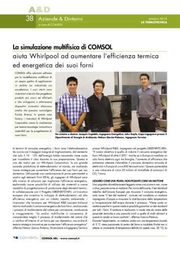 La simulazione multifisica di COMSOL aiuta Whirlpool ad aumentare l’efficienza termica ed energetica dei suoi forni