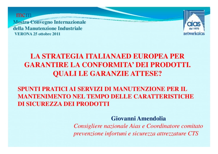 La strategia italiana ed europea per garantire la conformita dei prodotti