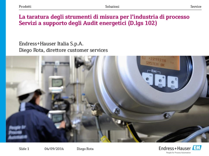 La taratura degli strumenti di misura per lindustria di processo Servizi a supporto degli Audit energetici (D.lgs 102)