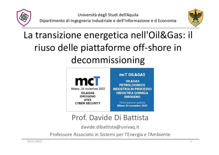 La transizione energetica nell'Oil&Gas: il riuso delle piattaforme off-shore in decommissioning