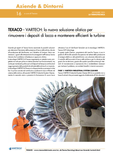 VARTECH: la nuova soluzione olistica per rimuovere i depositi di lacca e mantenere efficienti le turbine