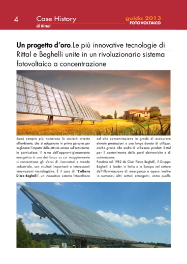 Le pi innovative tecnologie di Rittal e Beghelli unite in un rivoluzionario sistema fotovoltaico a concentrazione
