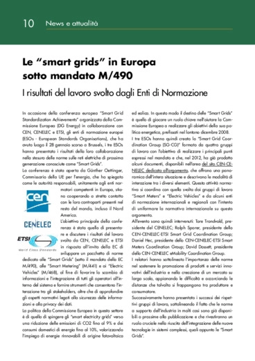 Le smart grids in Europa sotto mandato M/490 - I risultati del lavoro svolto dagli Enti di Normazione