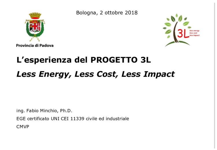 L'esperienza del PROGETTO 3L:<br>Less Energy, Less Cost, Less Impact