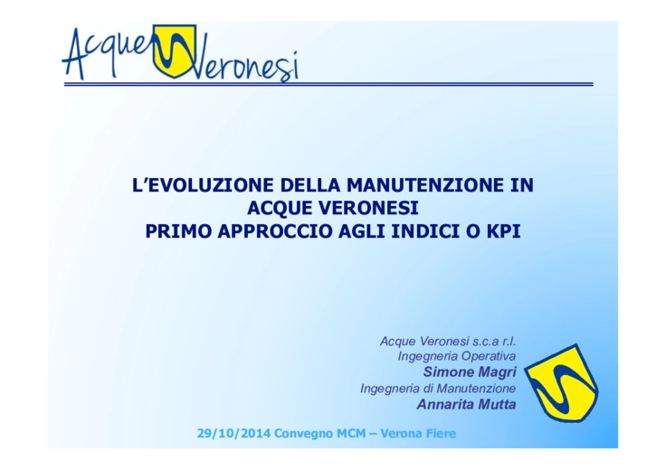 L'evoluzione della manutenzione in Acque Veronesi - Primo approccio agli indici O KPI