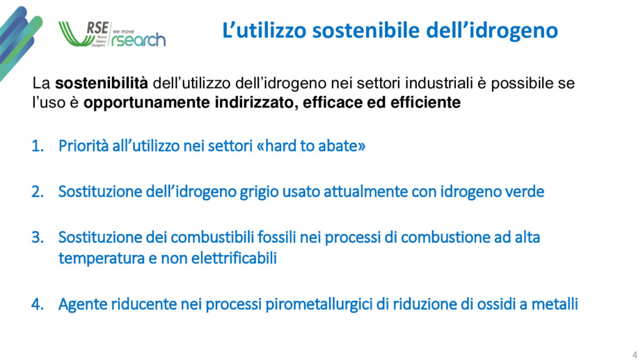 Indicazioni per un uso efficiente e sostenibile dell'idrogeno nel settore industriale