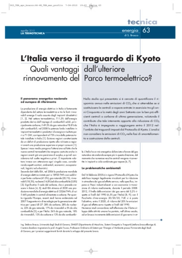 L'Italia verso il traguardo di Kyoto. Quali vantaggi dall'ulteriore rinnovamento del Parco termoelettrico'