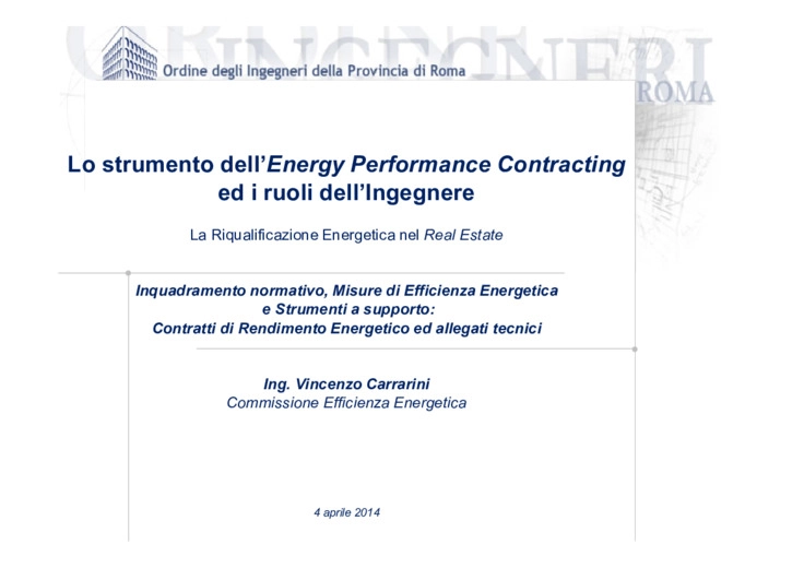 Lo strumento dell’energy performance contracting ed i ruoli dell’ingegnere