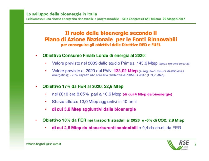 Lo sviluppo delle bioenergie in Italia