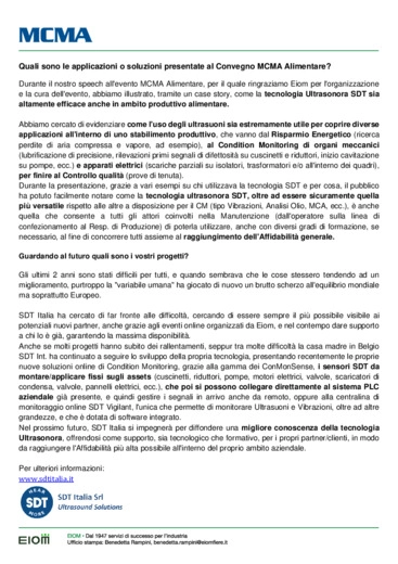Manutenzione predittiva e Tecnologia Ultrasonora nel settore Alimentare: tre domande a Mauro Viganò di SDT Italia
