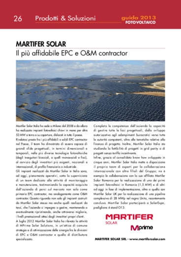Martifer Solar. Il pi affidabile EPC e O&M contractor