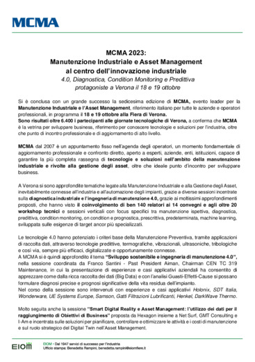 MCMA 2023: Manutenzione Industriale e Asset Management al centro dell'innovazione industriale
