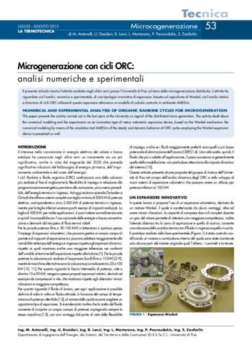Microgenerazione con cicli ORC: analisi numeriche e sperimentali
