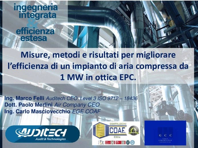 Misure, metodi e risultati per migliorare l'efficienza di un impianto di aria compressa da 1MW in ottica EPC