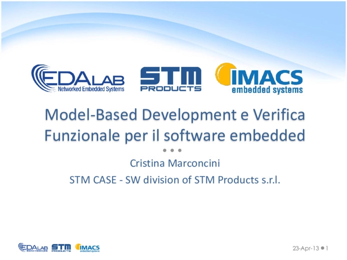 Model Based Development e verifica funzionale per il software embedded