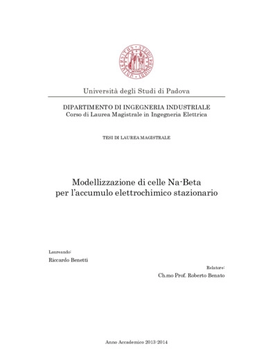 Modellizzazione di celle Na-Beta per l'accumulo elettrochimico stazionario