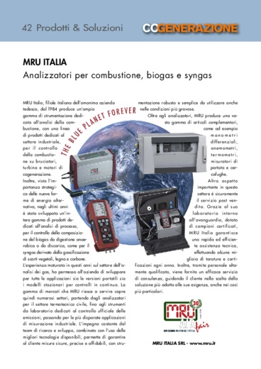 MRU ITALIA. Analizzatori per combustione, biogas e syngas