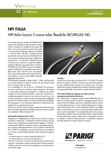 NPI Italia lancia il nuovo tubo flessibile SICURGAS NG