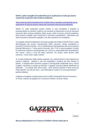 Nuova collaborazione tra il Comune di Velletri e Siram Veolia per la riqualificazione impiantistica ed energetica degli immobili