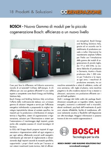 Nuova gamma di moduli per la piccola cogenerazione Bosch: efficienza a un nuovo livello