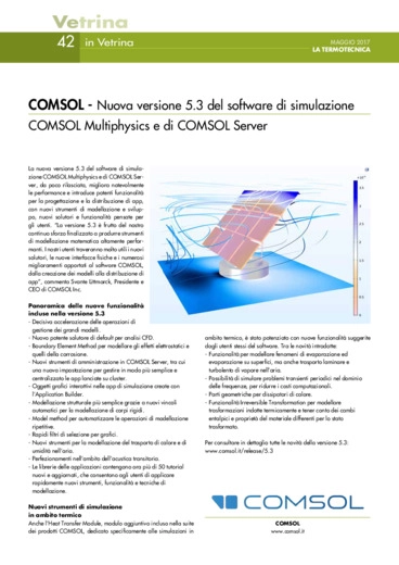 Nuova versione 5.3 del software di simulazione COMSOL Multiphysics e di COMSOL Server