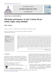 Off-design performance of solar Centaur-40 gas turbine engine using Simulink