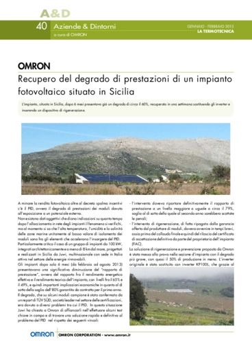 OMRON. Recupero del degrado di prestazioni di un impianto fotovoltaico situato in Sicilia