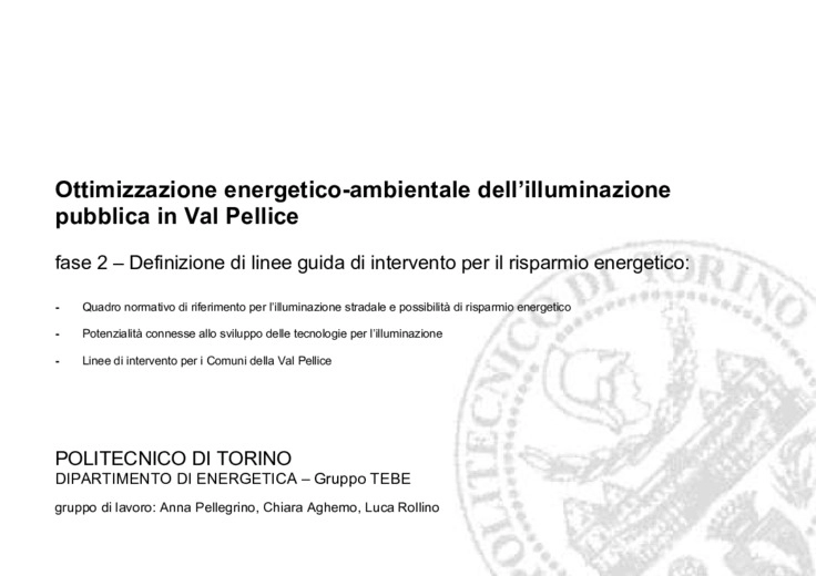 Ottimizzazione energetico - ambientale dell'illuminazione pubblica in Val Pellice