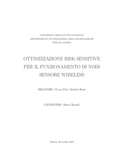 Ottimizzazione risk sensitive per il funzionamento di nodi sensore wireless