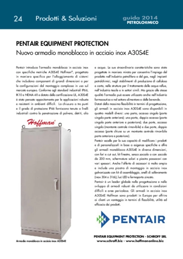 PENTAIR EQUIPMENT PROTECTION<br>Nuovo armadio monoblocco in acciaio inox A30S4E