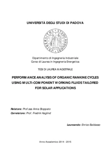 Performance analysis of organic rankine cycles using multi-component working fluids tailored for solar applications