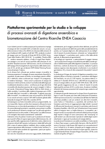 Piattaforma sperimentale studio e sviluppo di processi avanzati digestione anaerobica e biometanazione ENEA Casaccia