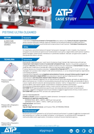 Pistoni ultracleaned in sintek pk20, hygienic design per il farmaceutico e l'alimentare