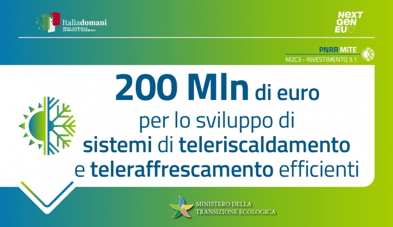 PNRR. MiTE: 200 milioni di euro per lo sviluppo di sistemi di teleriscaldamento