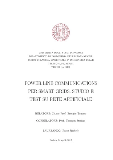 Power line communications per smartgrids: studio e test su rete artificiale