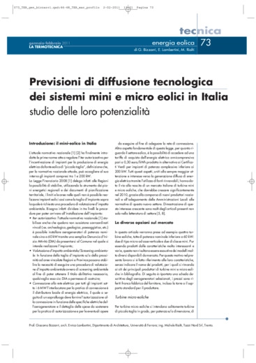 Previsioni di diffusione tecnologica  dei sistemi mini e micro eolici in Italia e studio delle loro potenzialit