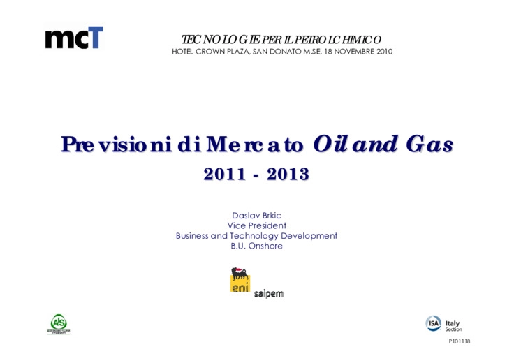 Previsioni di Mercato Oil and Gas 2011 - 2013