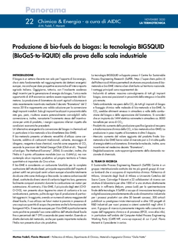 Produzione di bio-fuels da biogas: la tecnologia BIGSQUID (BIoGaS-to-liQUID) alla prova della scala industriale