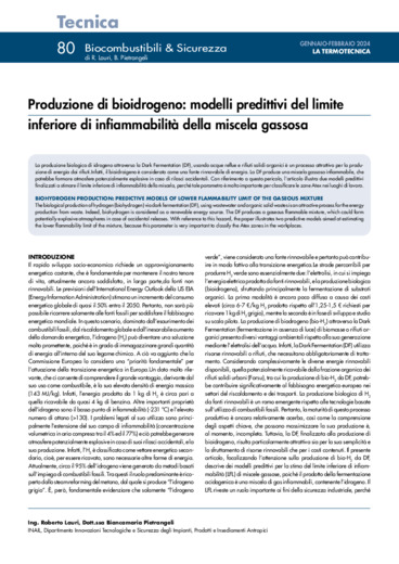 Produzione di bioidrogeno: modelli predittivi del limite inferiore di infiammabilit della miscela gassosa