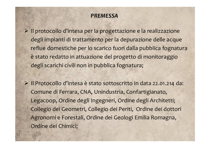 Protocollo di Ferrara applicato agli insediamenti non allacciati alla pubblica