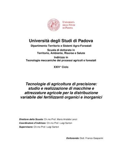 Realizzazione di macchine e attrezzature agricole per la distribuzione variabile dei fertilizzanti organici e inorganici