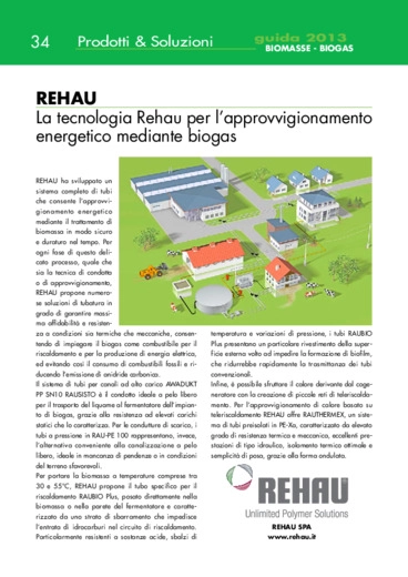 Rehau. La tecnologia Rehau per lapprovvigionamento energetico mediante biogas