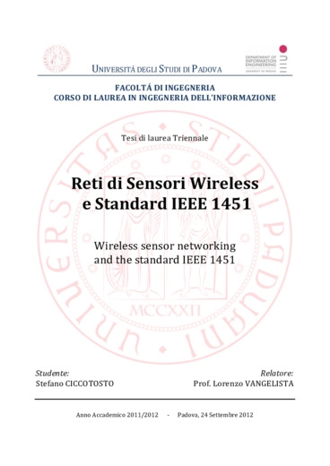 Reti di Sensori Wireless e Standard IEEE 1451