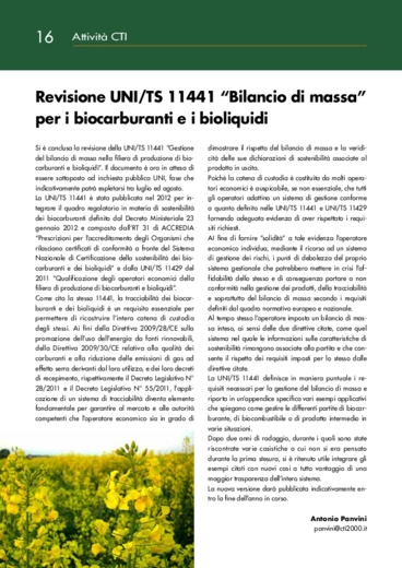 Revisione UNI/TS 11441 Bilancio di massa per i biocarburanti e i bioliquidi