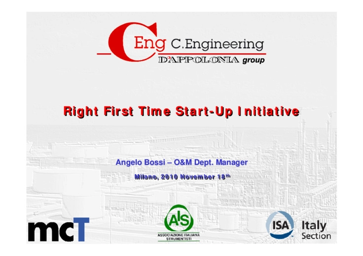 Right First Time Start-Up Initiative 